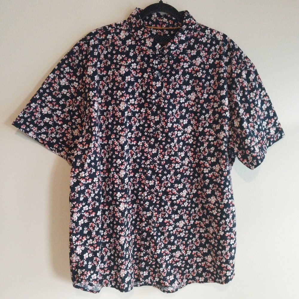 Gentlemen's Outfitters Navy & Red Floral Cotton Short Sleeve Shirt